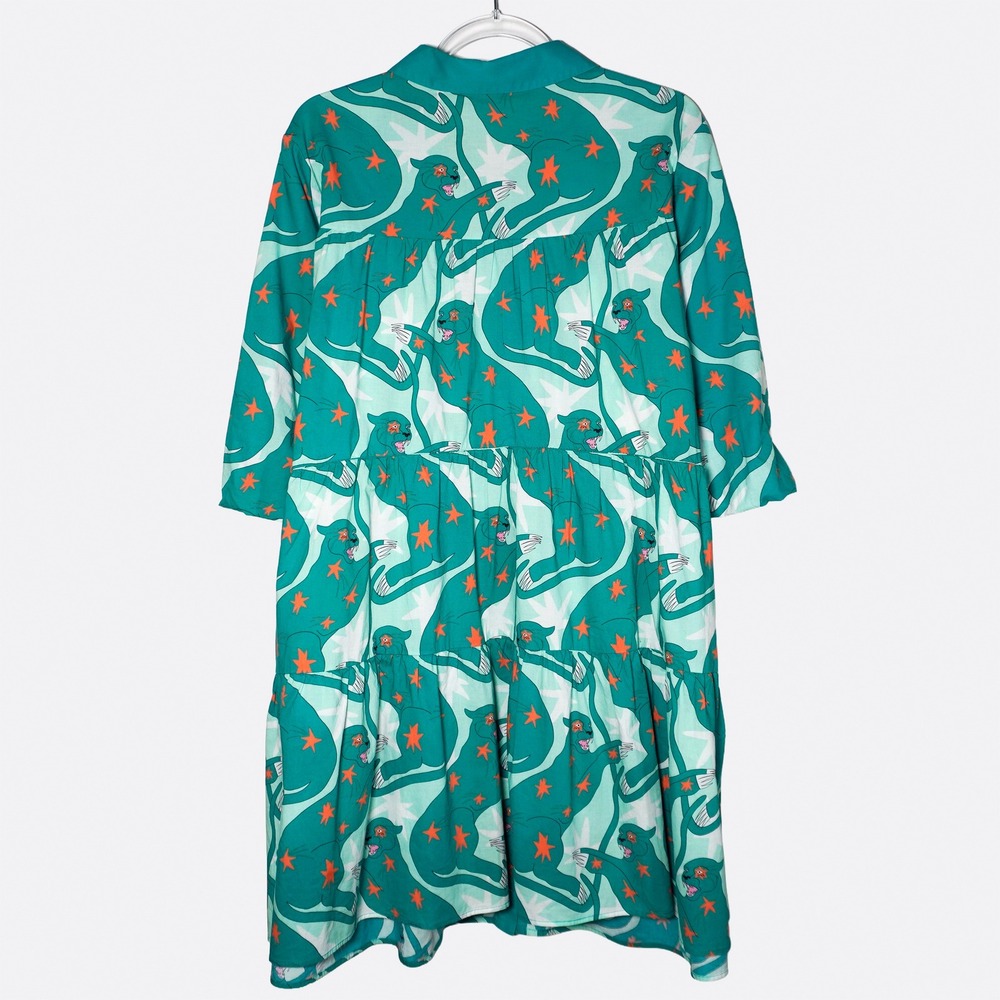 Gorman 100% Organic Cotton Panther Star Smock Dress Teal 2X XXL Designer - Picture 3 of 9
